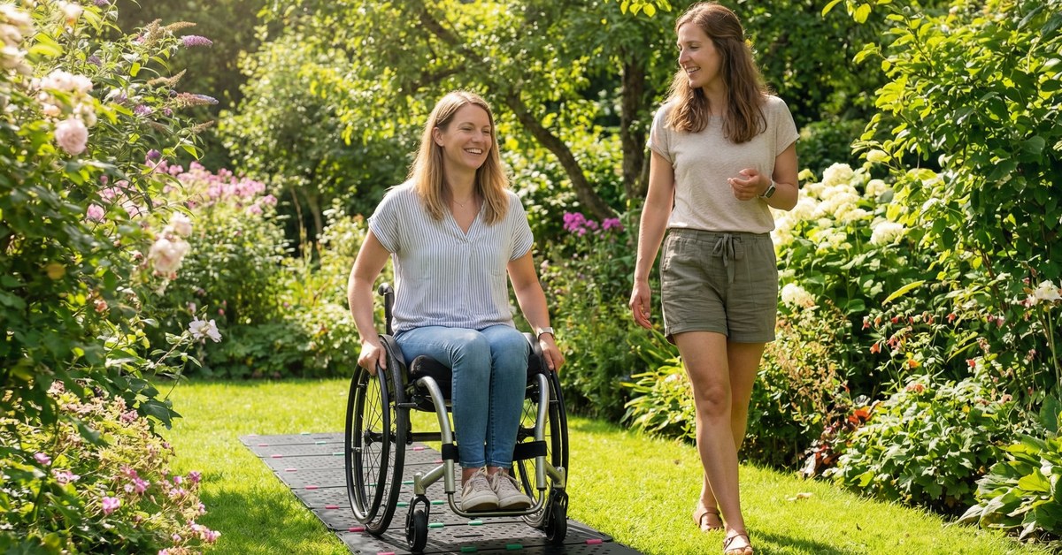 Barrierefreier Gartenweg ohne Pflastern: mobile Wege für Rollstuhl und Rollator