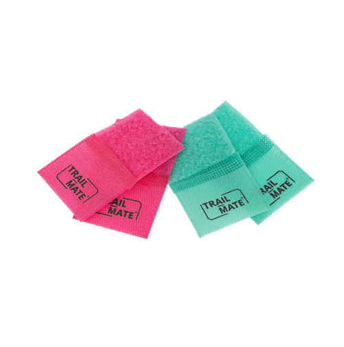 TRAIL-MATE Klettverbinder in Pink und Türkis mit Logo